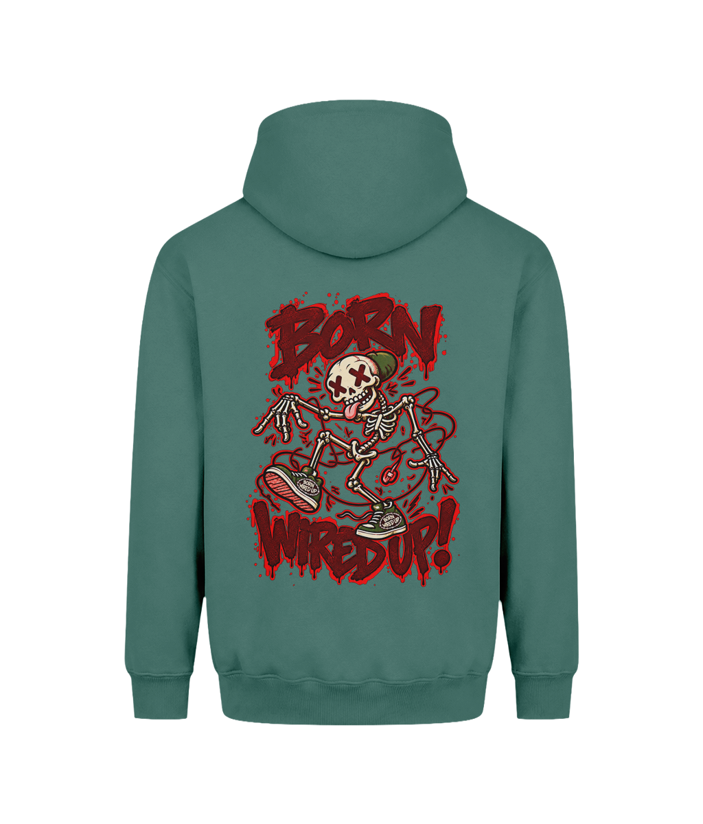Skeleton heavyweight hoodie | Moss Green | back view