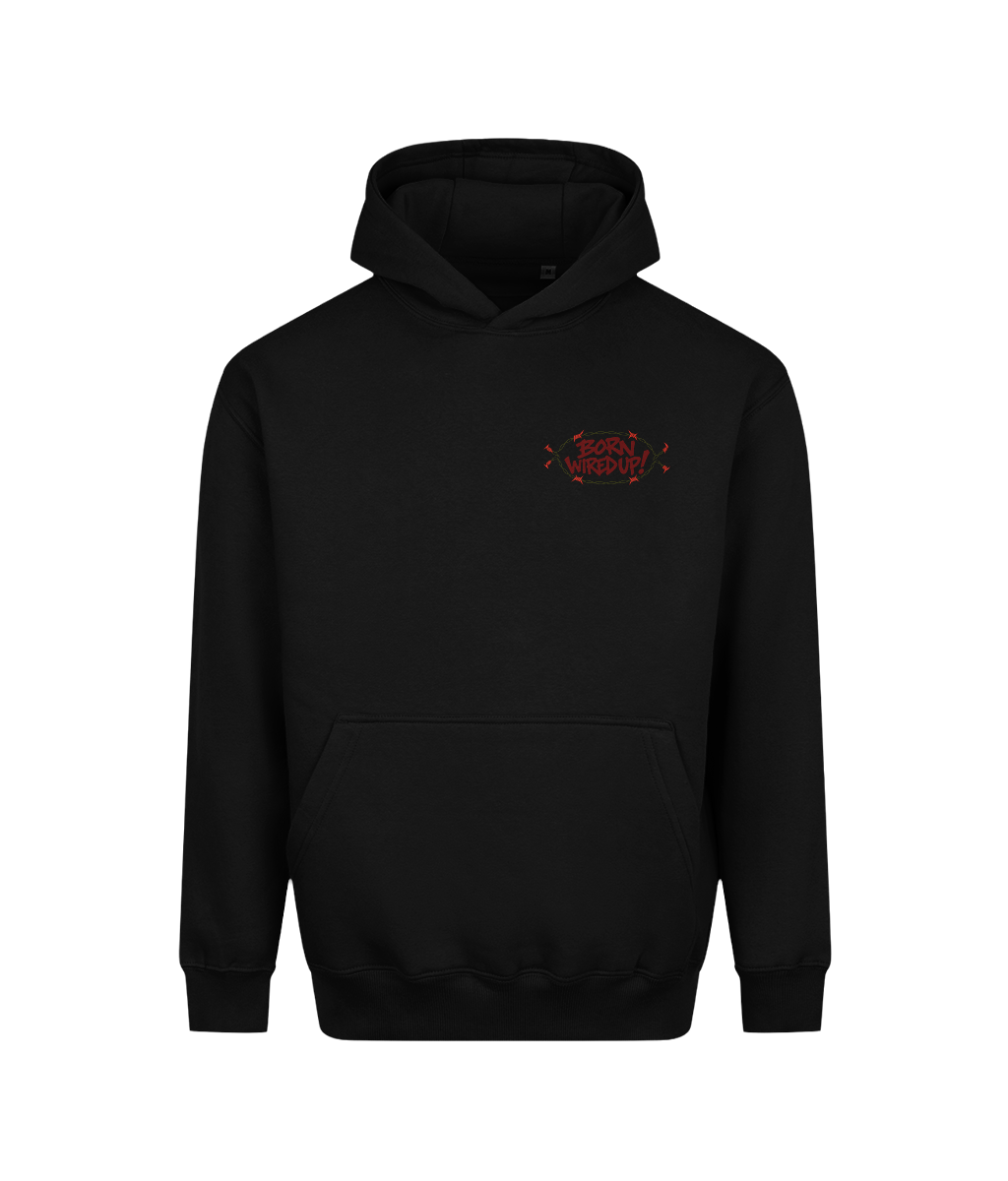 Skeleton heavyweight hoodie | Deep Black | front view