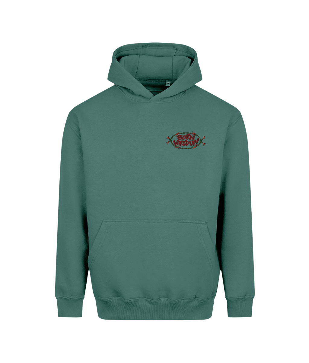 Skeleton heavyweight hoodie | Moss Green | front view