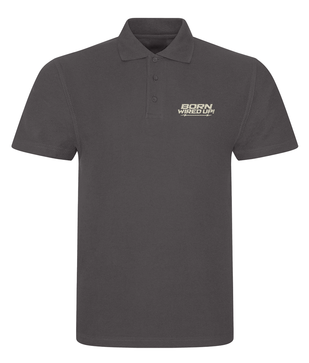 BWU Classic Piqué Polo | BORN WIRED UP! — chest design, front view