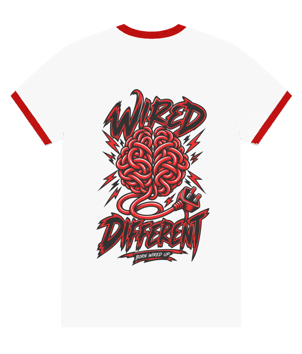 Wired Different Ringer T-Shirt | Red & Black — back view