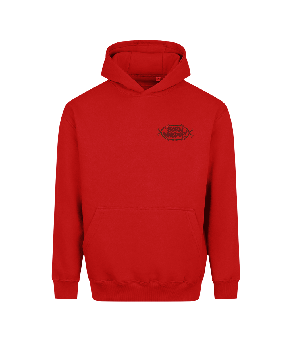 Skeleton heavyweight hoodie | Fire Red | front view