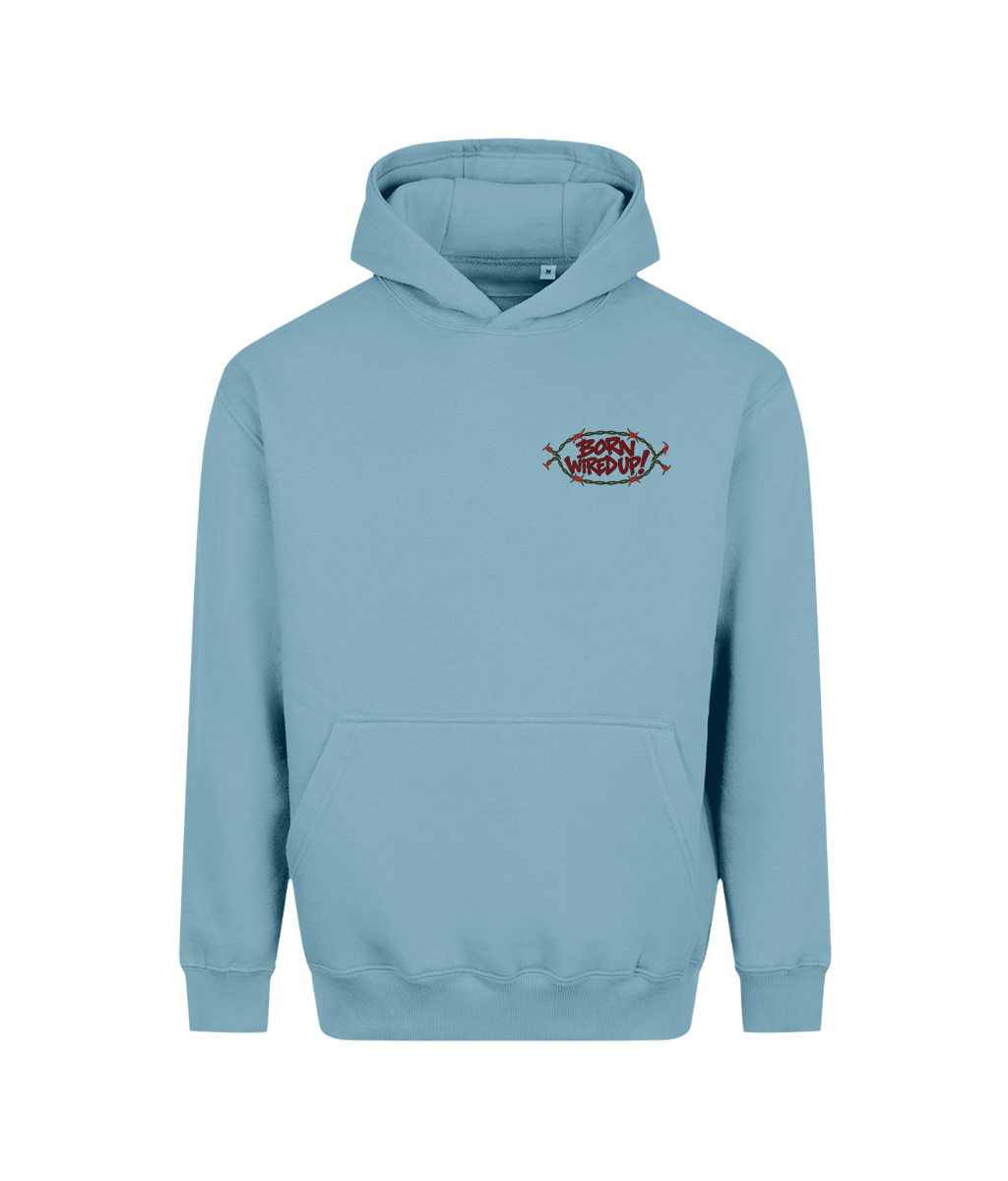 Skeleton heavyweight hoodie | Ice Blue | front view